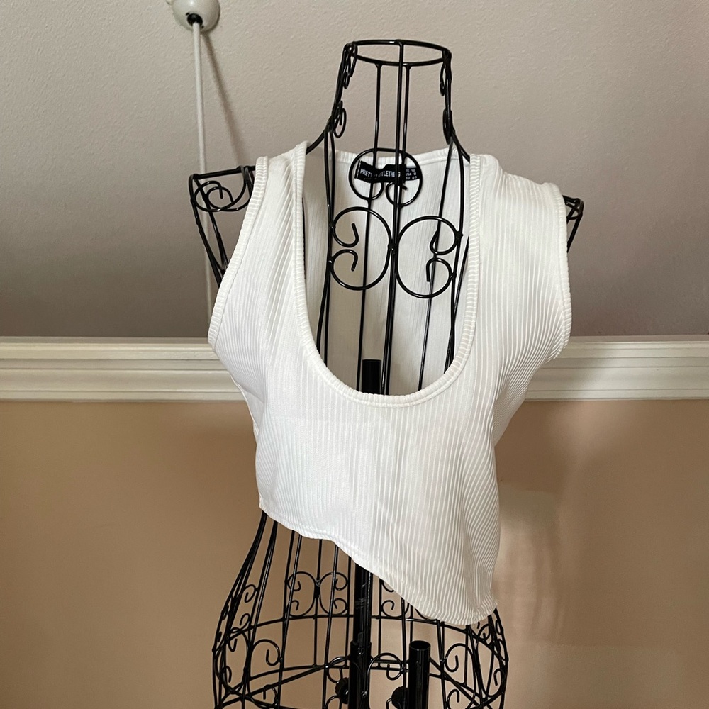 Asymmetrical white crop top from pretty little thing